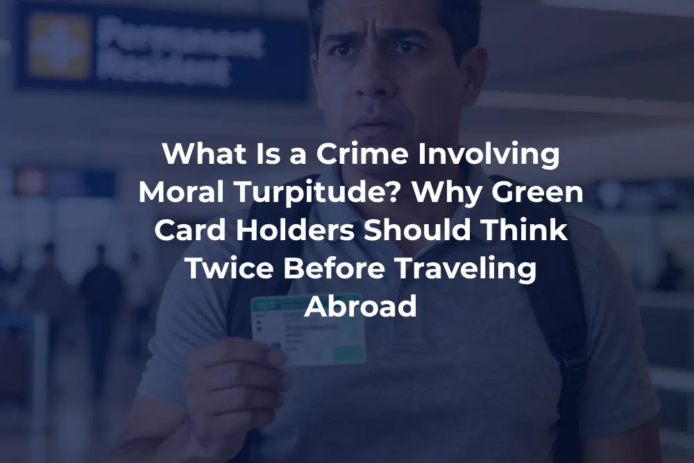 Green card holder at airport departure gate considering immigration risks of traveling with a criminal record or pending charge